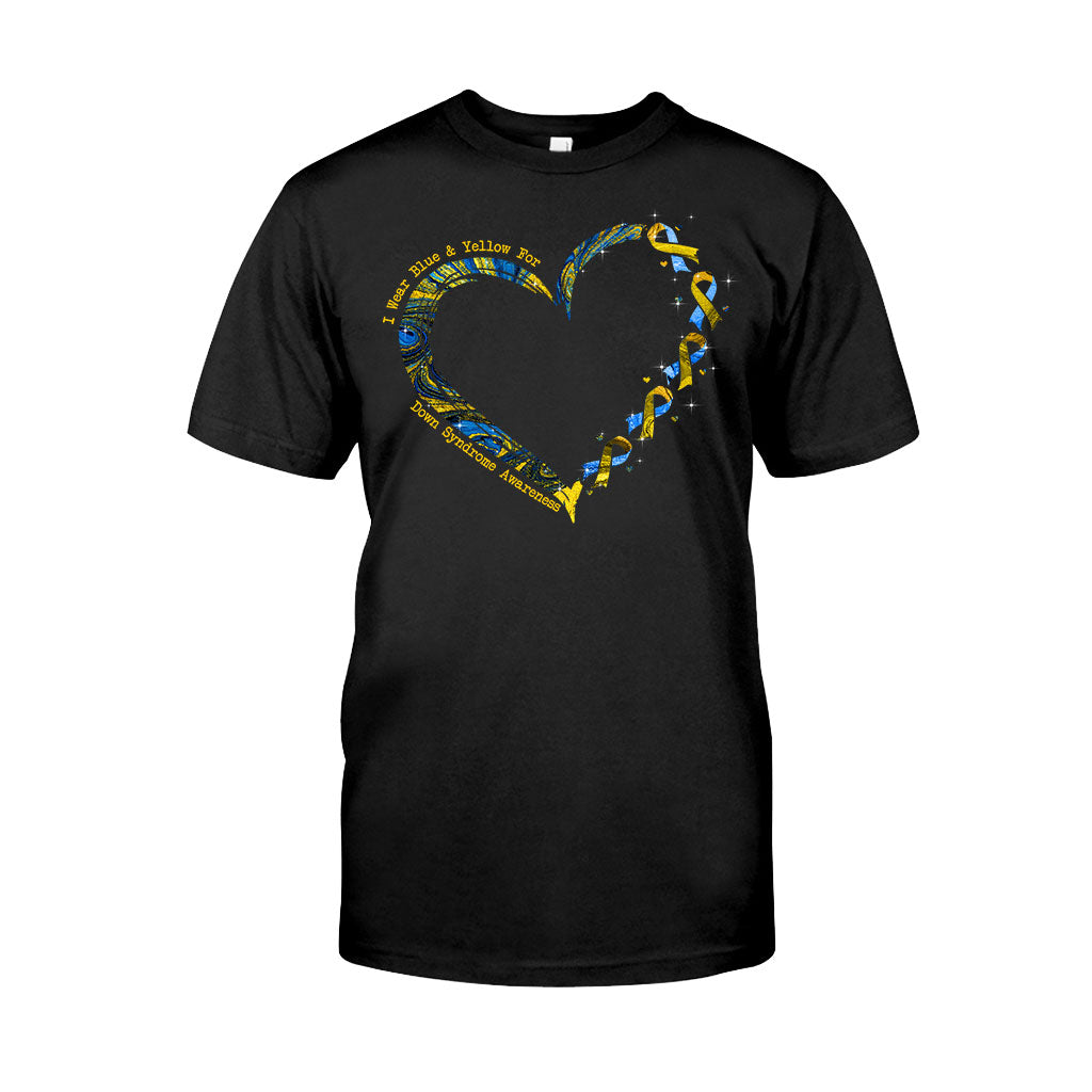 I Wear Blue And Yellow For Someone I Love Heart – Down Syndrome Awareness Personalized T-Shirt And Hoodie