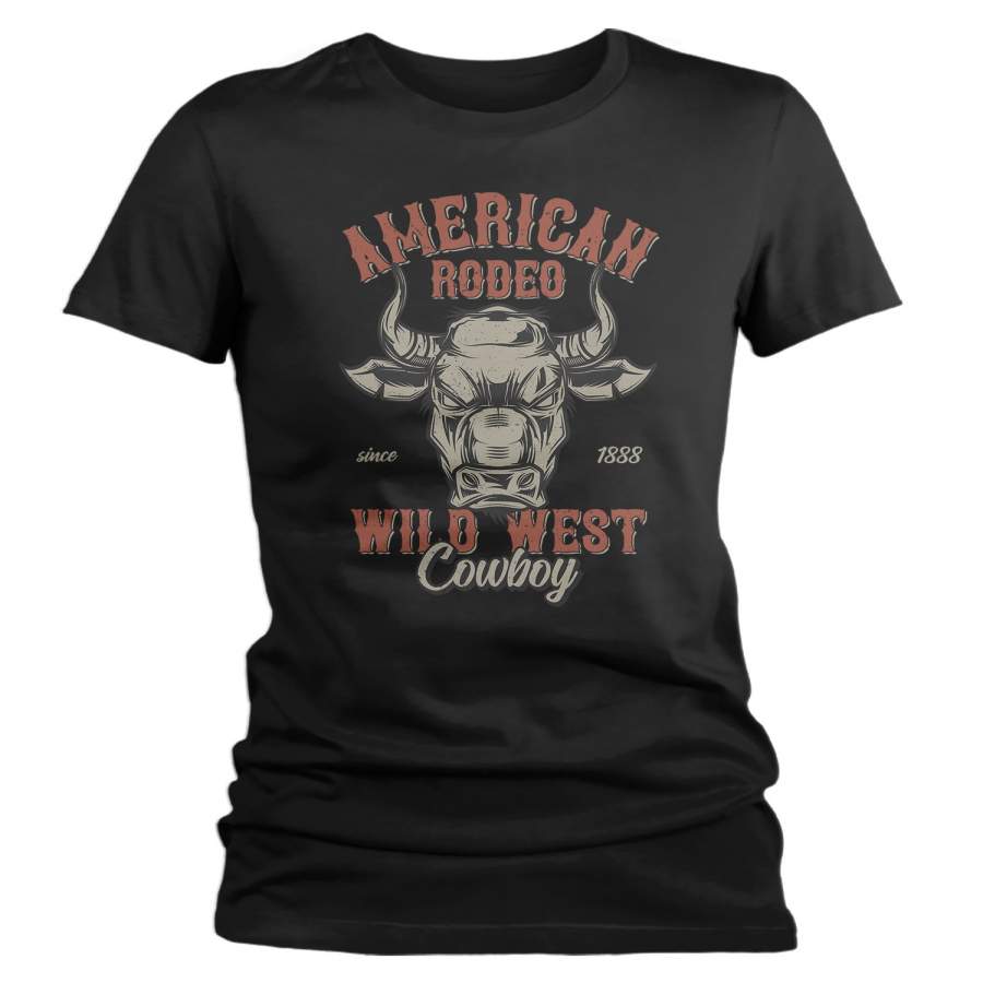 Women’s Vintage Rodeo T Shirt American Rodeo Cowboy Shirts Wild West Bull Graphic Tee Western TShirt Vintage Shirt