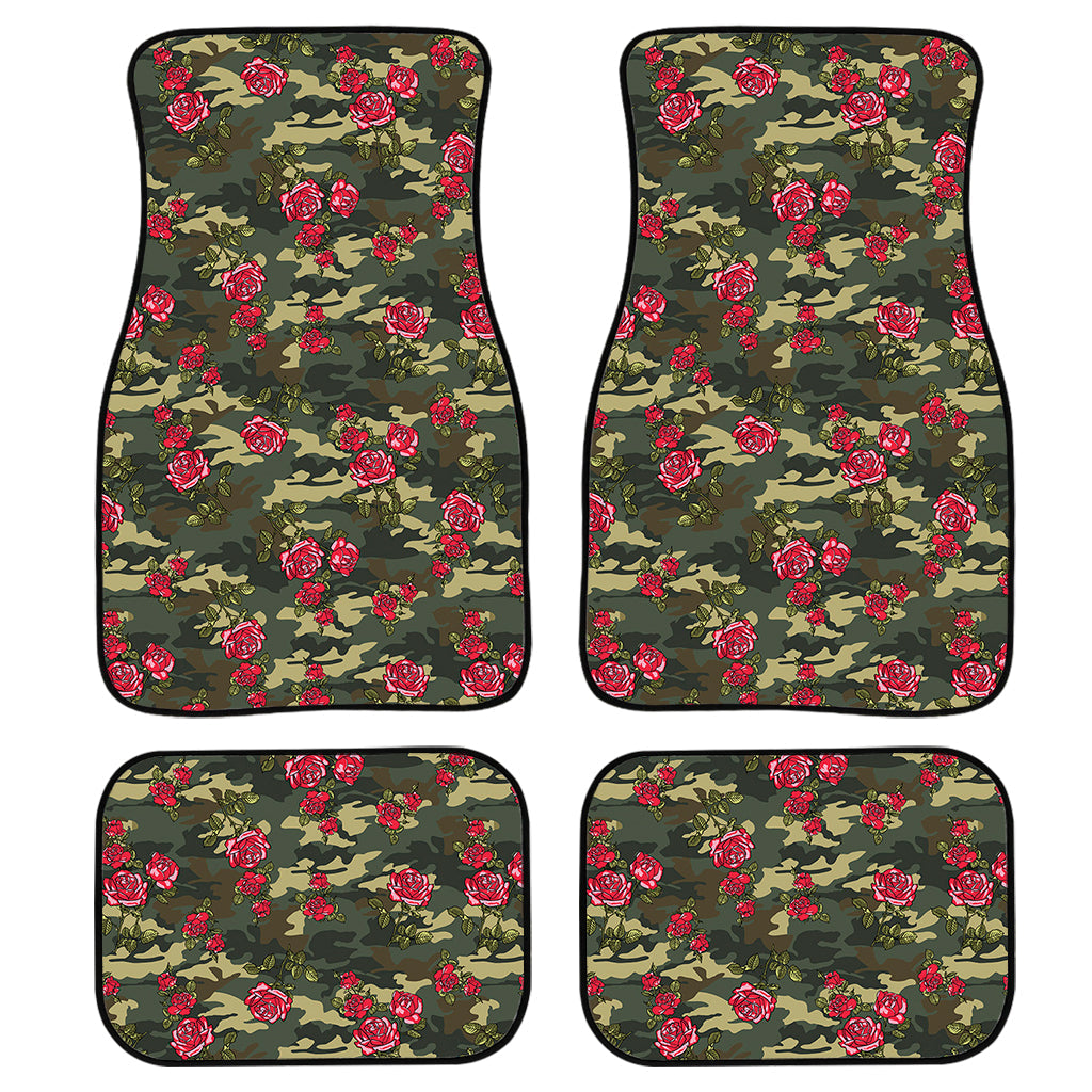 Red Rose Flower Camouflage Print Front And Back Car Floor Mats, Front Car Mat