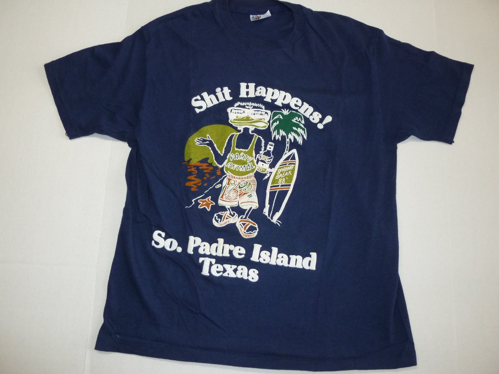 Vintage South Padre Island Party Animal T Shirt 1988 Tee Rare Navy Vtg 1 Sided 80S Puffy Usa Bleep Happens