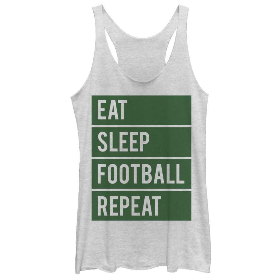 CHIN UP Women’s Eat Sleep Football Repeat  Racerback Tank White Heather S