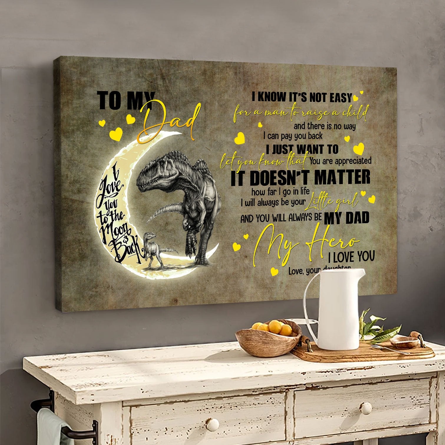 To My Dad Dinosaur Canvas Wall Art – Gift For Dad From Daughter