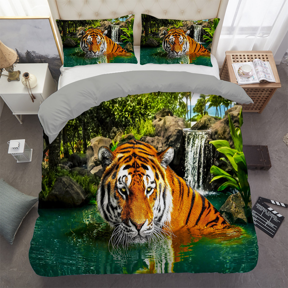 3D Tiger Bedding Set Duvet Cover With Pcs Pillowcasee Double Twin Full Queen King Size