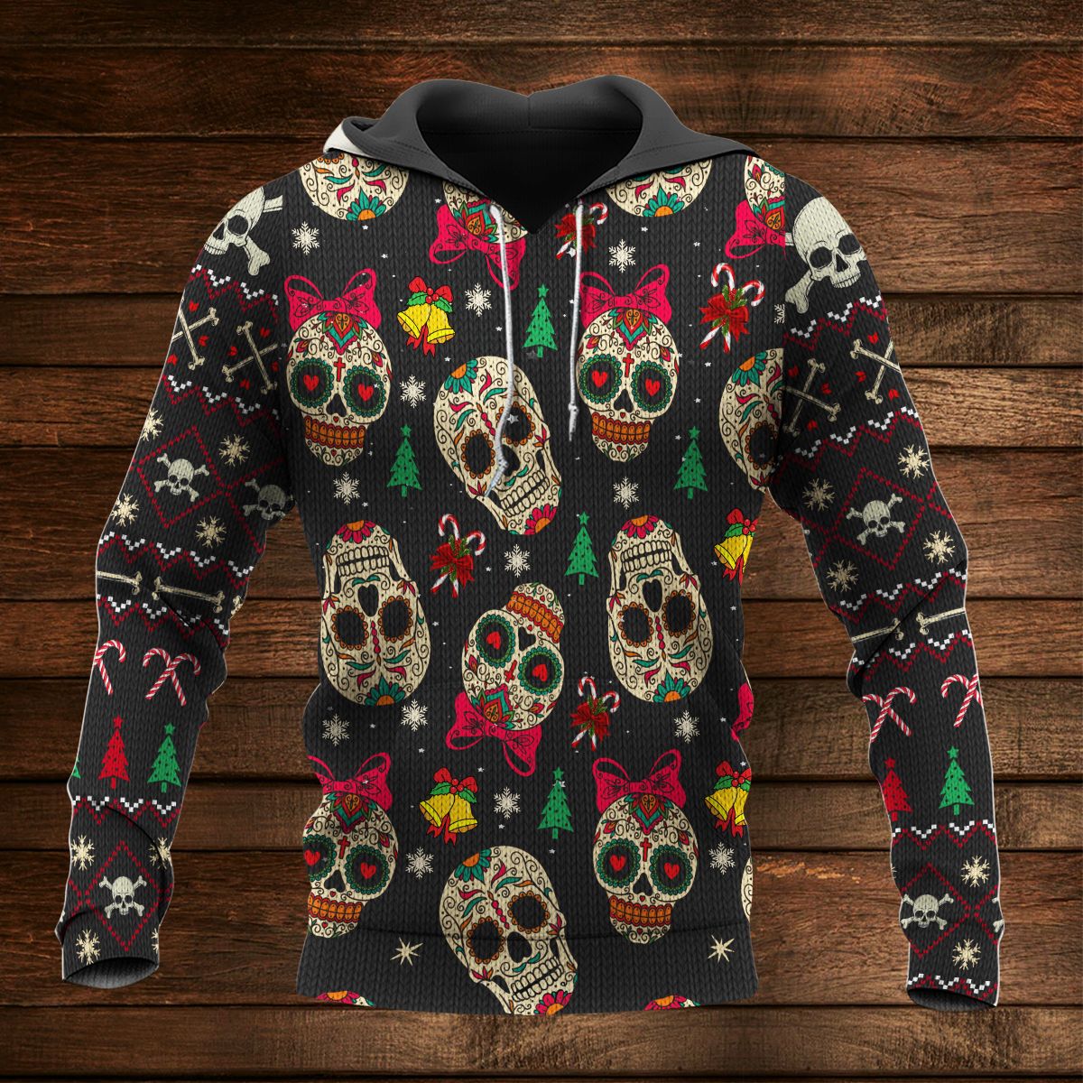 AmazeStyleZ Knitting 3D Pattern Sugar Skull Xmas Hoodie/Sweater Ugly Christmas Sweater 3D Hoodie Gift For Skull Lover 3D Printed Hoodies