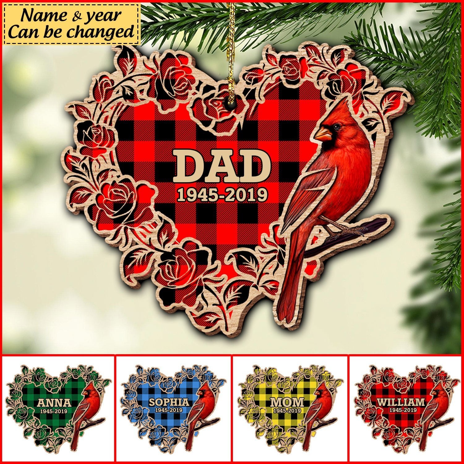 Personalized Memorial Christmas Cardinal Heart Wood Ornament Ddl27Oct21Xt1