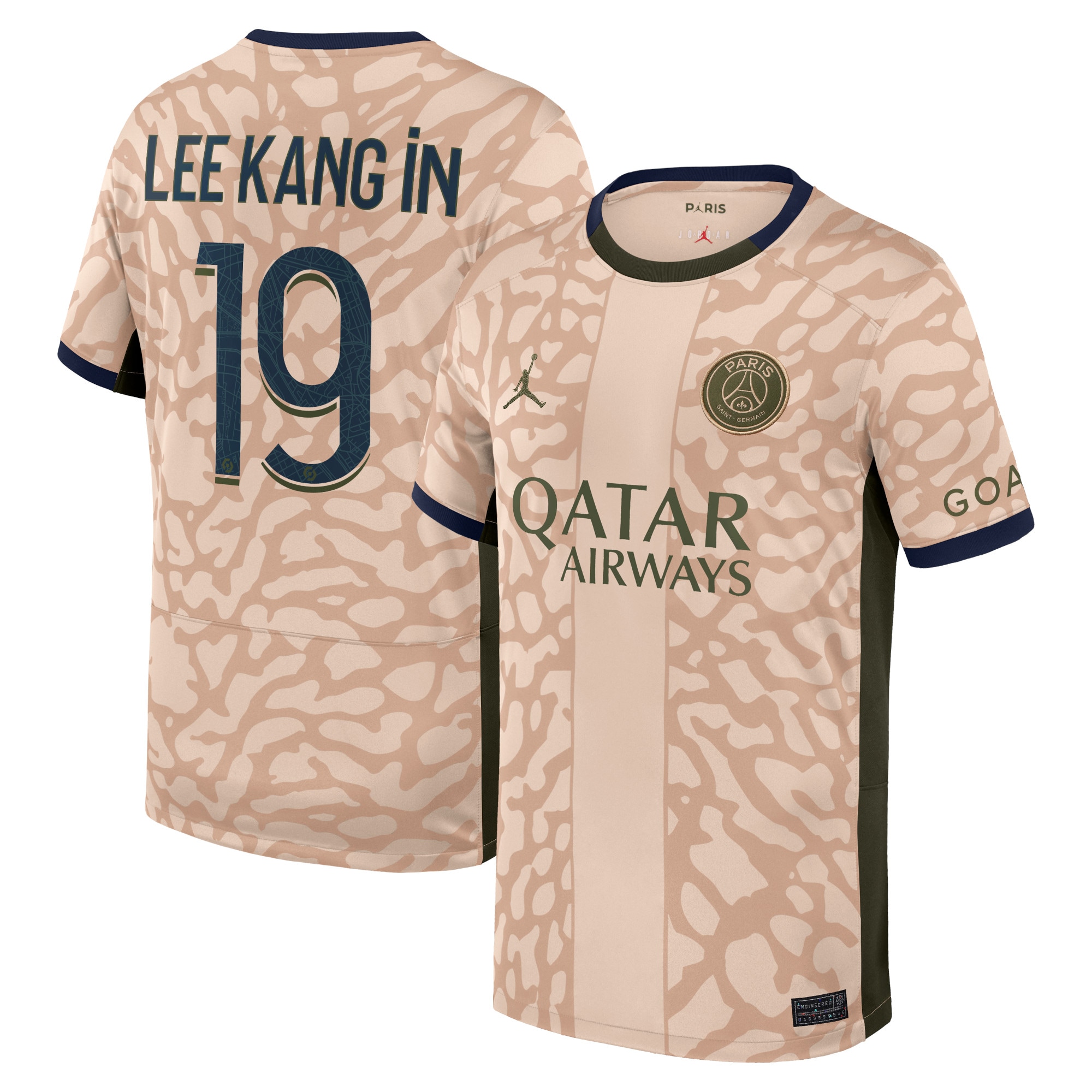 Lee Kang In Paris Saint-Germain Jordan Brand Youth 2023/24 Fourth Stadium Replica Player Jersey  Tan