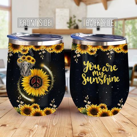 Hippie Elephant You Are My Sunshine Wine Tumbler, Personalized Tumblers, Tumbler Cups, Custom Tumblers