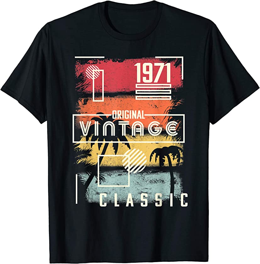 1971 Shirt. Vintage Birthday Gift, Retro, Palm Tree Beach T-Shirt