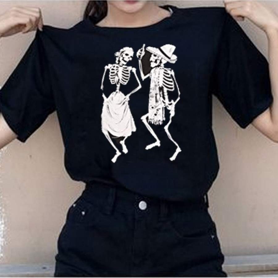 Women Skeleton Dance T-Shirt graphic tee Aesthetic White Tee Hipster Art Hoe Shirt Unisex shirt