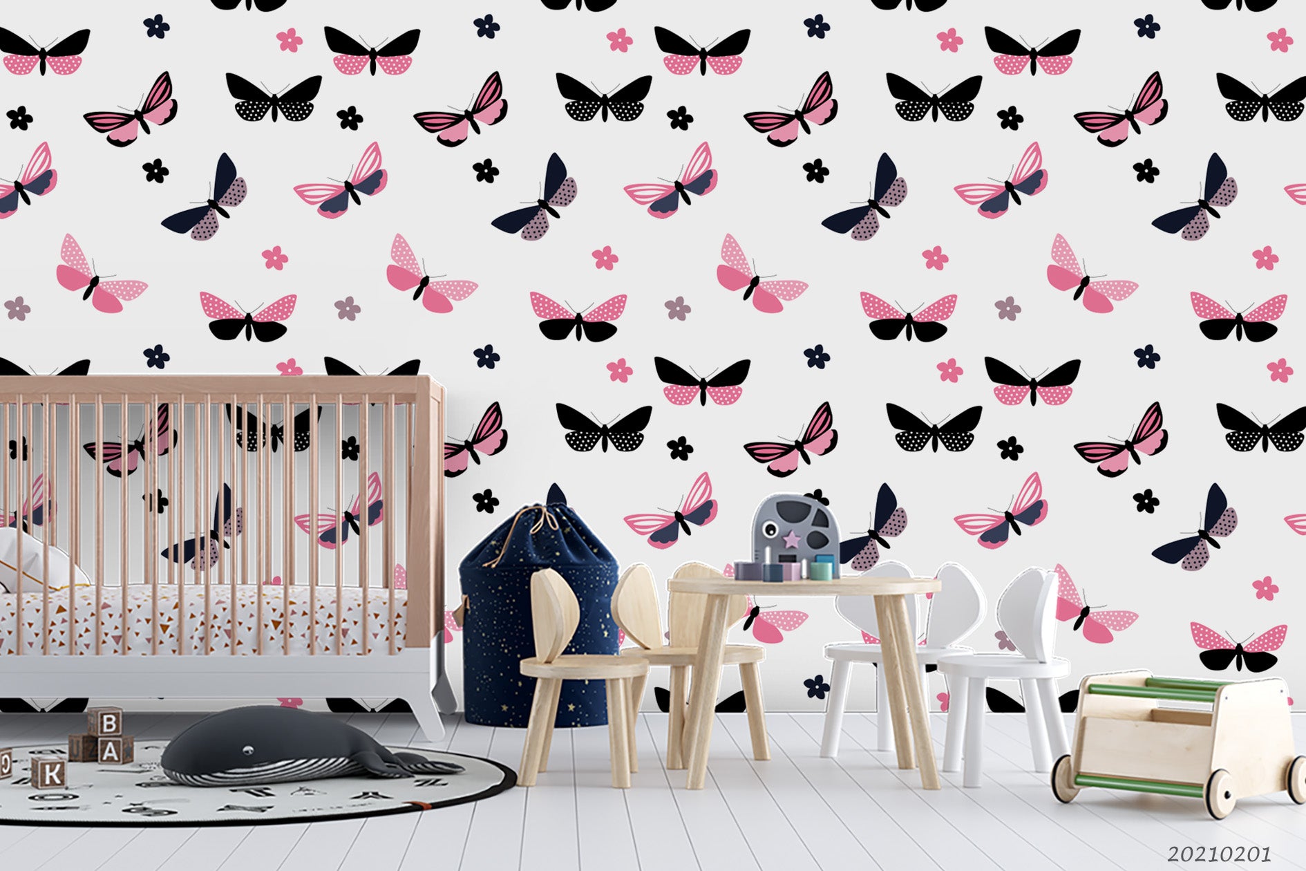 3D Hand Drawn Animal Pink Butterfly Wall Mural Wallpaper Lqh 79