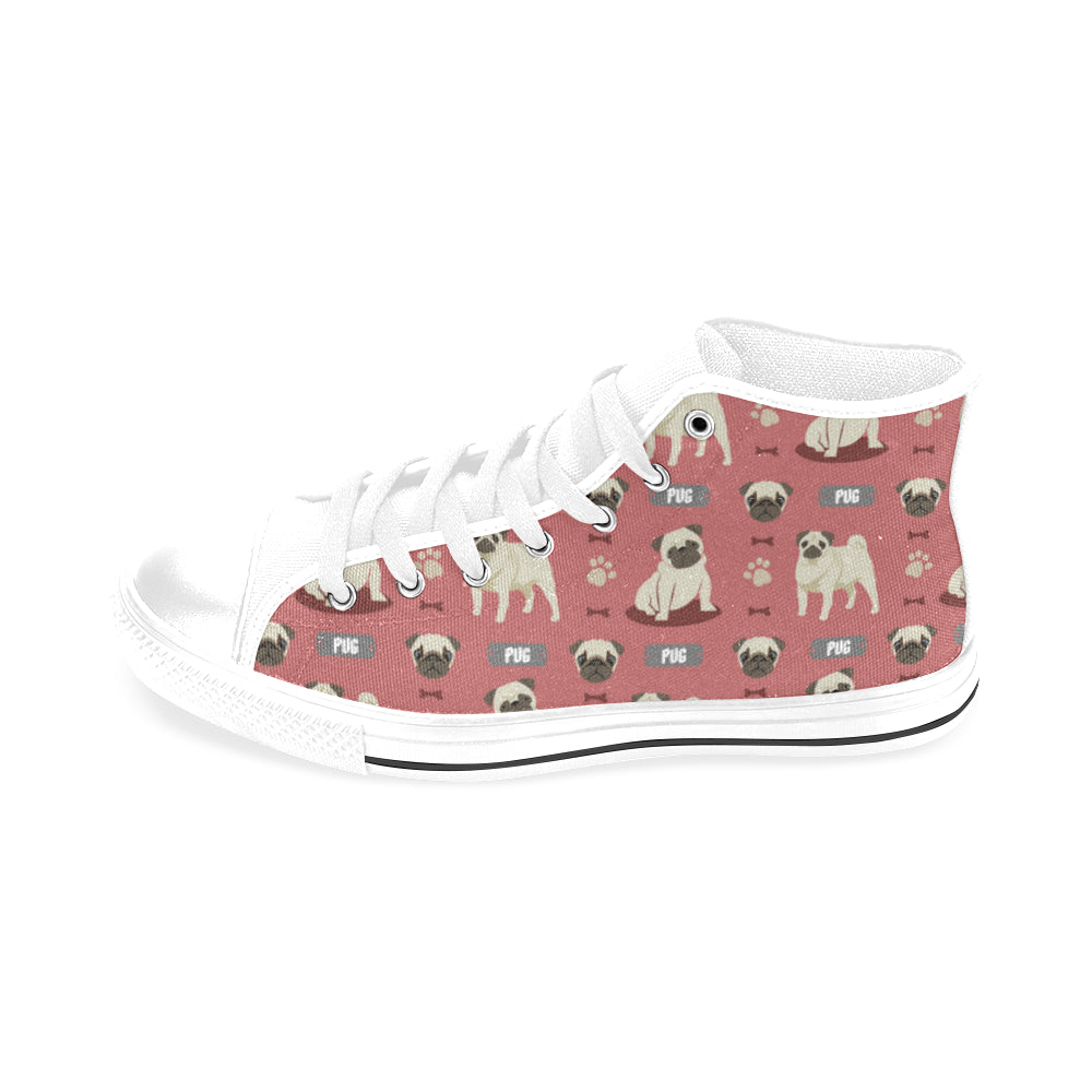 Pug Pattern White Men’s Classic High Top Canvas Shoes /Large Size