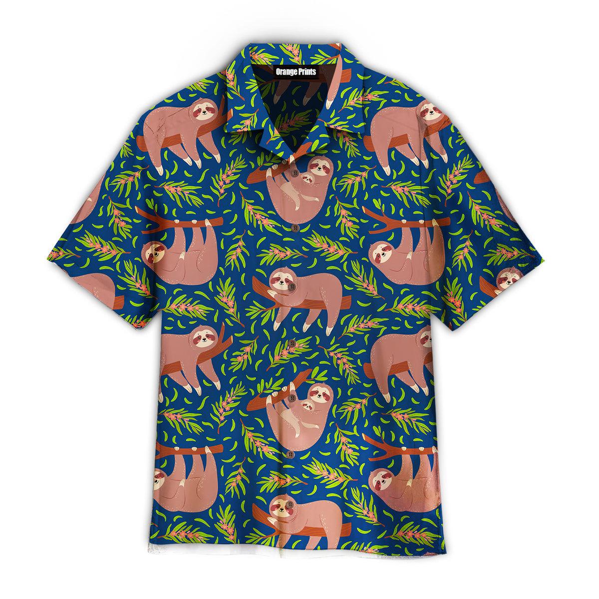 Funny Lazy Sloths On Branch Seamless Aloha Hawaii Shirts For Men Women Ha75192