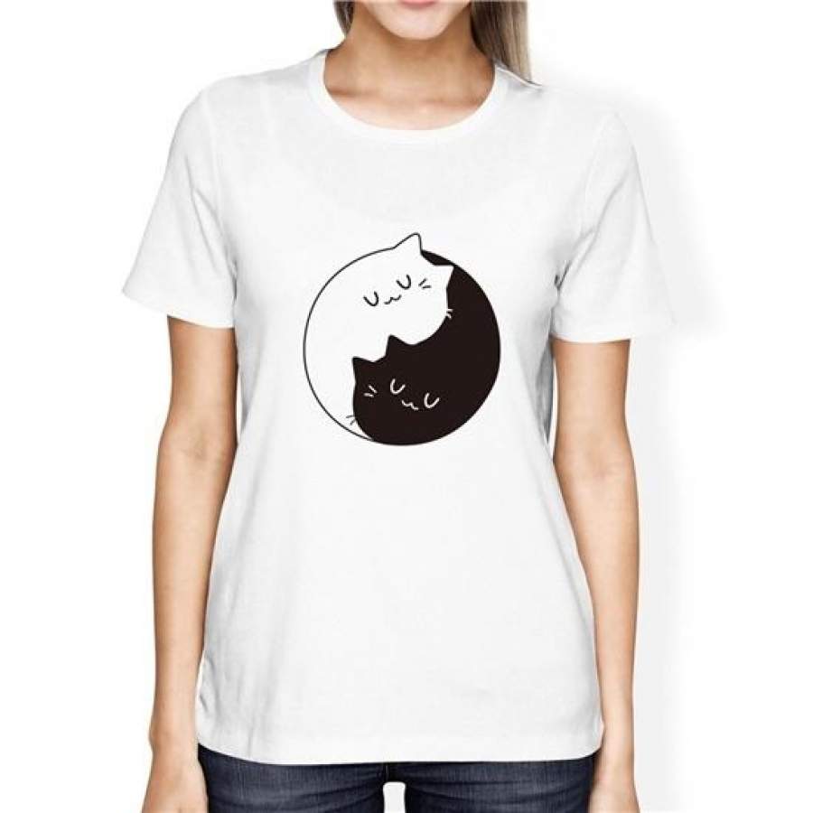 Animal Womensloosepullover White And Black Sleep Cats Printed T Shirts Summer O-Neck Basic Cute Tops Hipster Tees Casual T-Shirt