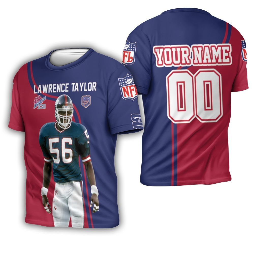 New York Giants Lawrence Taylor 56 Signature 3D Personalized 3D T-Shirt