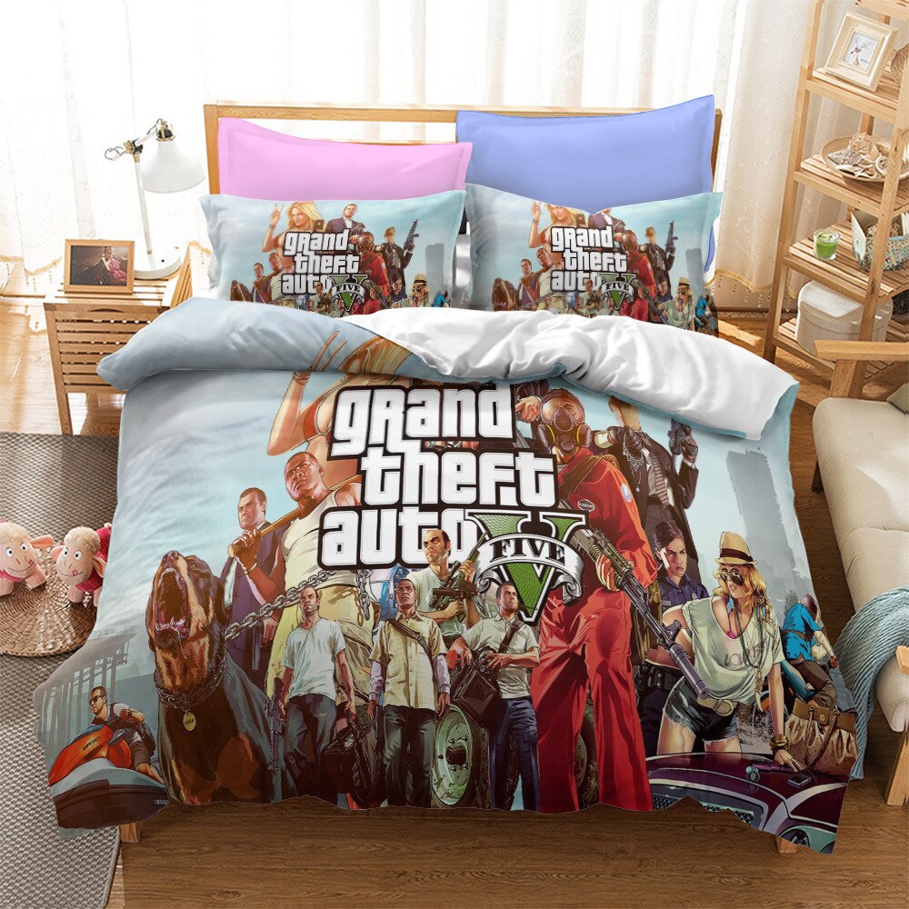 Video Game Gta V Bedding Set 3D Prints Duvet Covers Grand Theft Auto 5 Bed Cover Set Home Bedspread No Sheet Full Size