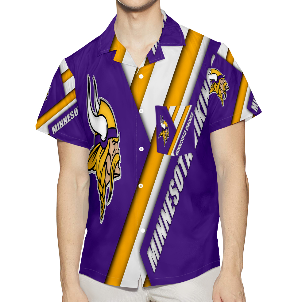 Minnesota Vikings Emblem Flag 3D All Over Print Summer Beach Hawaiian Shirt With Pocket