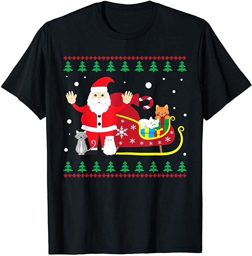 Santa Claus Sleigh Winter Cat Animal T-Shirt T-Shirt