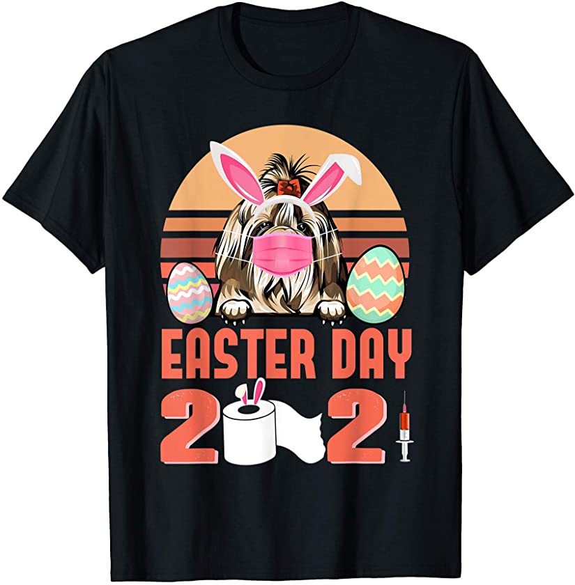 Shih Tzu Dog Face Mask Rabbit Bunny Egg Easter Day 2021 T-Shirt