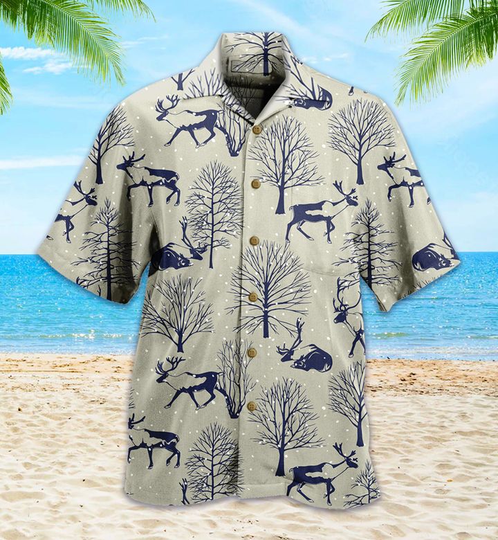 Pattern Reindeers Grey Hawaiian Shirt 3D