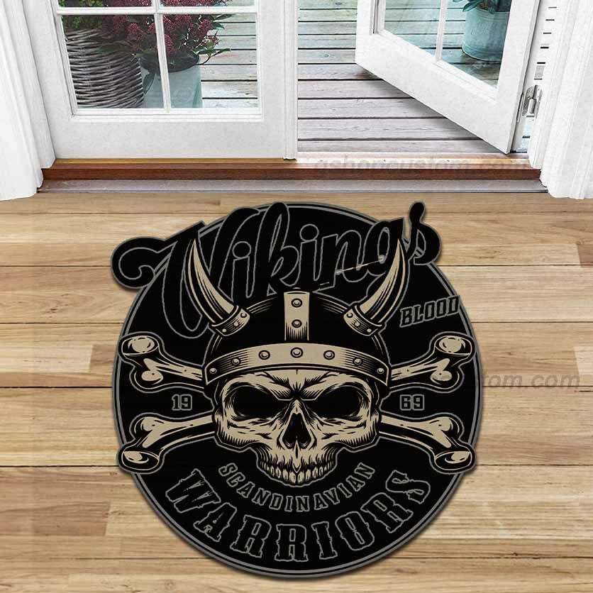 Viking Skull Warrior Scandinavian Since Birthday Custom Rug Shaped Doormat – Vintage Fathers Day 2022 Gifts Husband Dad – Sdm-Vk0053