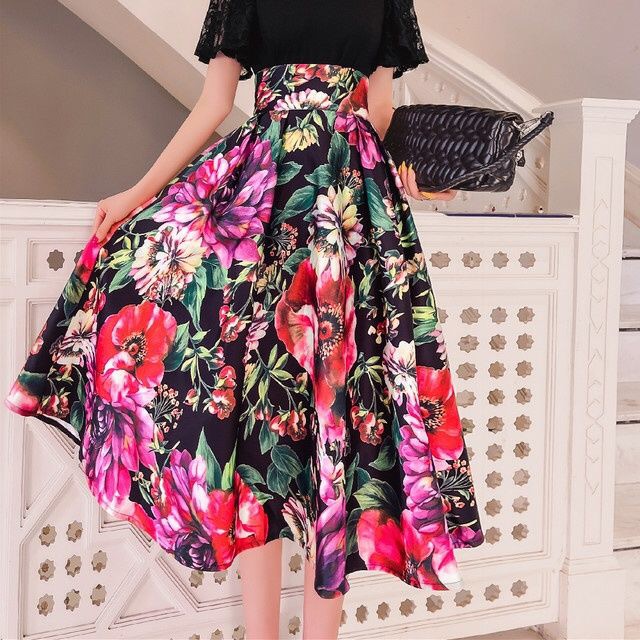 ZALady summer fashion chic elegant flower print a-line skirts for women party zevity fairy goblin midi skirt faldas largas y2k alx