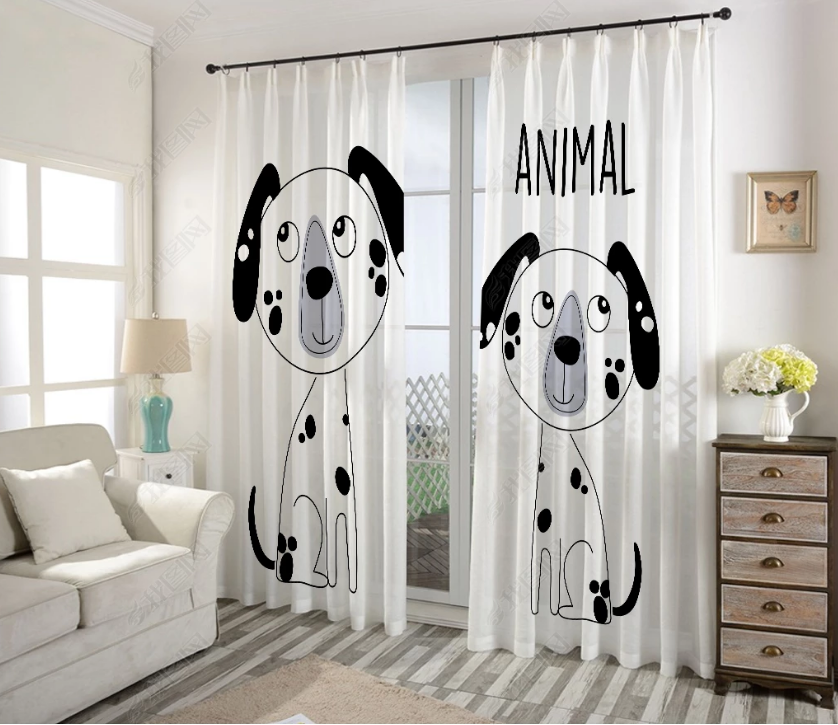 3D Cartoon Animal Dog White Curtains And Drapes Lqh 17