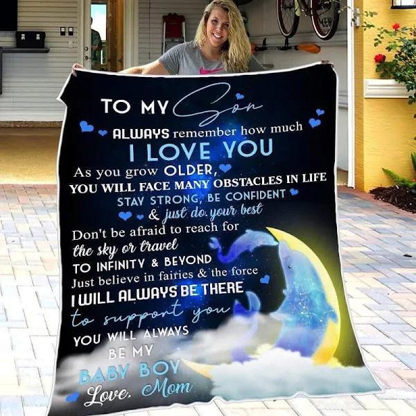 To My Son Don’T Be Afraid To Reach For The Sky Or Travel To Infinity And Beyond Fleece Blanket Gift For Son From Mom Home Decor Bedding Couch Sofa Soft And Comfy Cozy