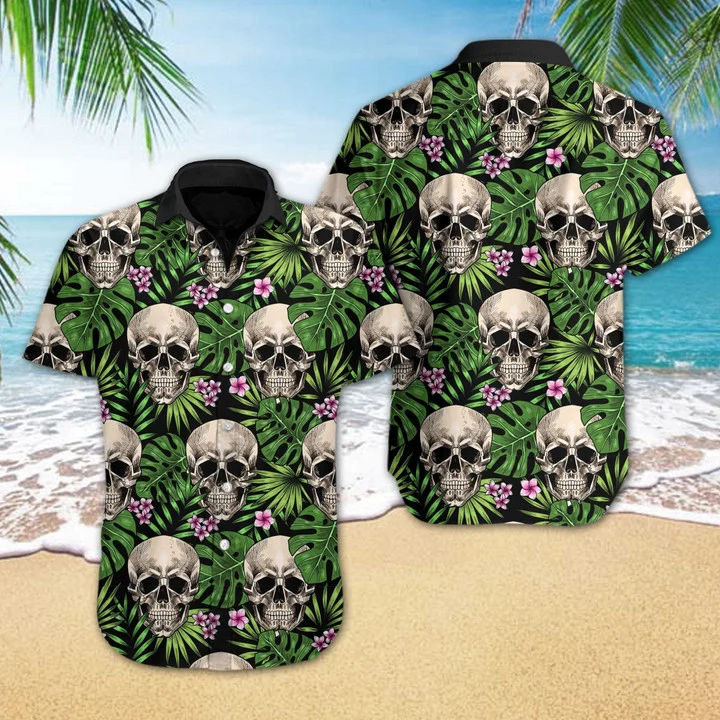 Skull Tropical Leaves Hawaii Shirt Ha68691