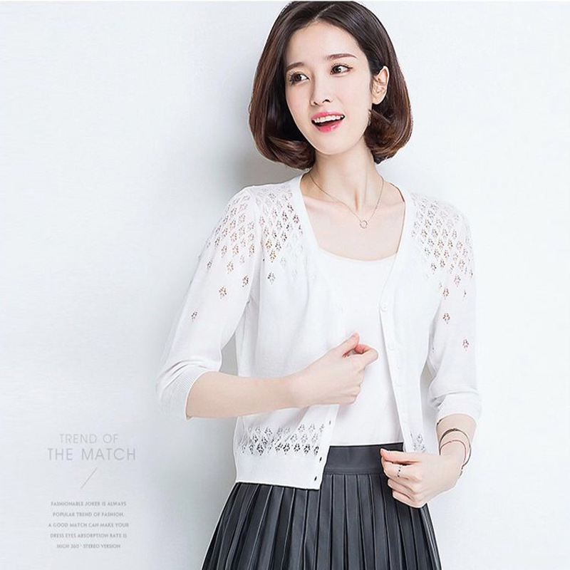 Summer Y2k Cardigans For Women Sweaters 3 Quarters Sleeves Thin Tops Ice Silk Korean Japanese Fashion Small Jacket alx