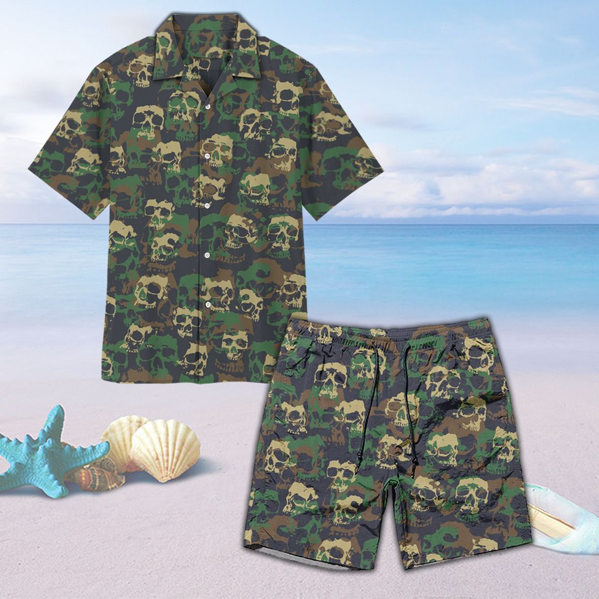 Skull Camouflage Hawaiian Beach Short Ha77086