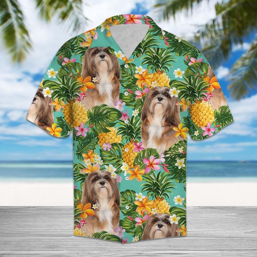 Tropical Pineapple Lhasa Apso Aloha Hawaiian Shirt Colorful Short Sleeve Summer Beach Casual Shirt For Men And Women