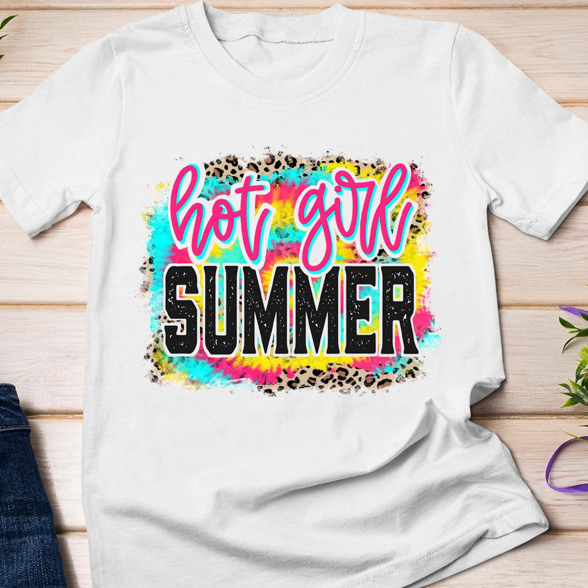 Colorful Hot Girl Summer Tie Dye Leopard Graphic Customizable – Standard T-Shirt