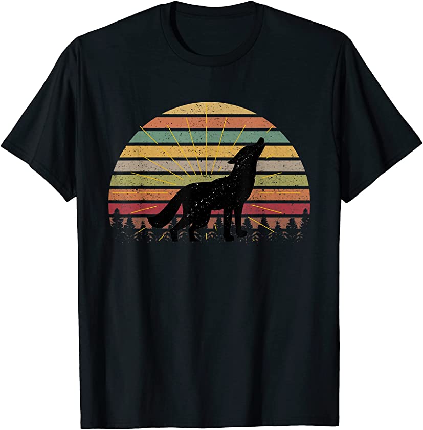 Vintage Retro Silhouette Wolves Wolf Howling At Moon T-Shirt