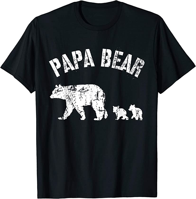 Vintage Papa Bear with 2 Two Cubs Dad Father T-Shirt