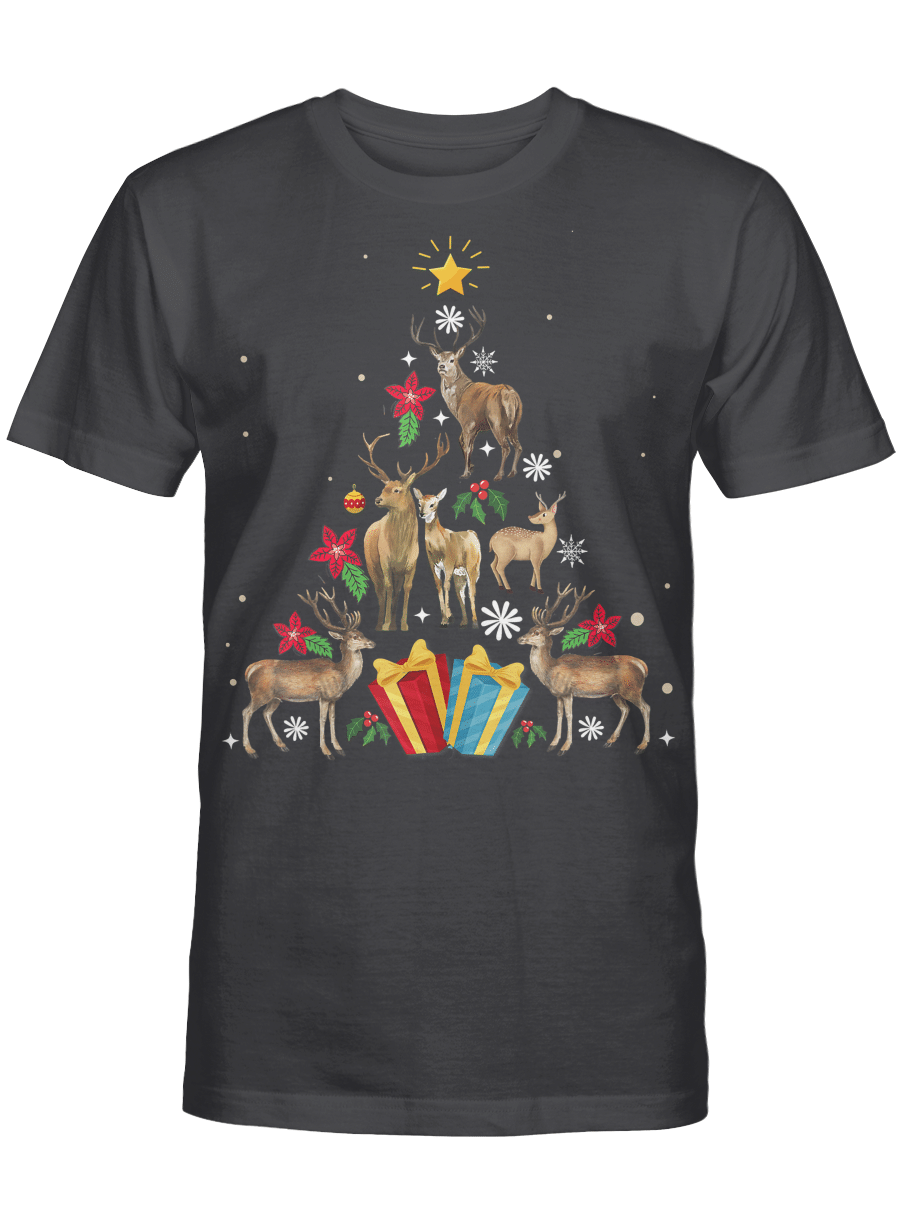 AmazeStyleZ Santa’s Reindeer, Ugly Christmas Sweater, Christmas Gift Ideas, Funny Deer Christmas Tree Xmas T-Shirt