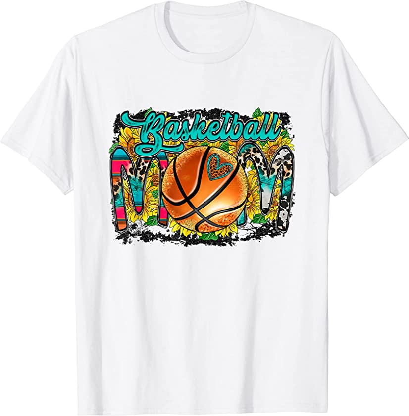 Western Leopard Turquoise Basketball Mom T-Shirt