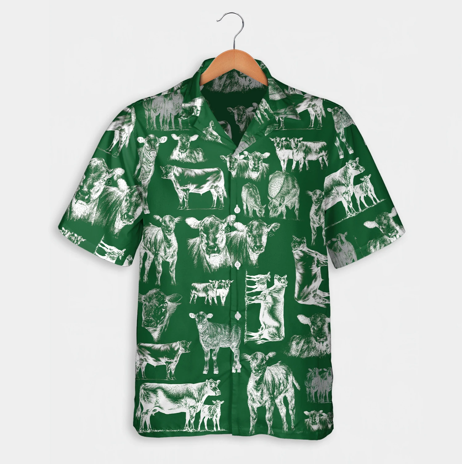 Cattle Pattern Green Hawaii Summer Short Sleeve Aloha Beach Shirt Ha109671