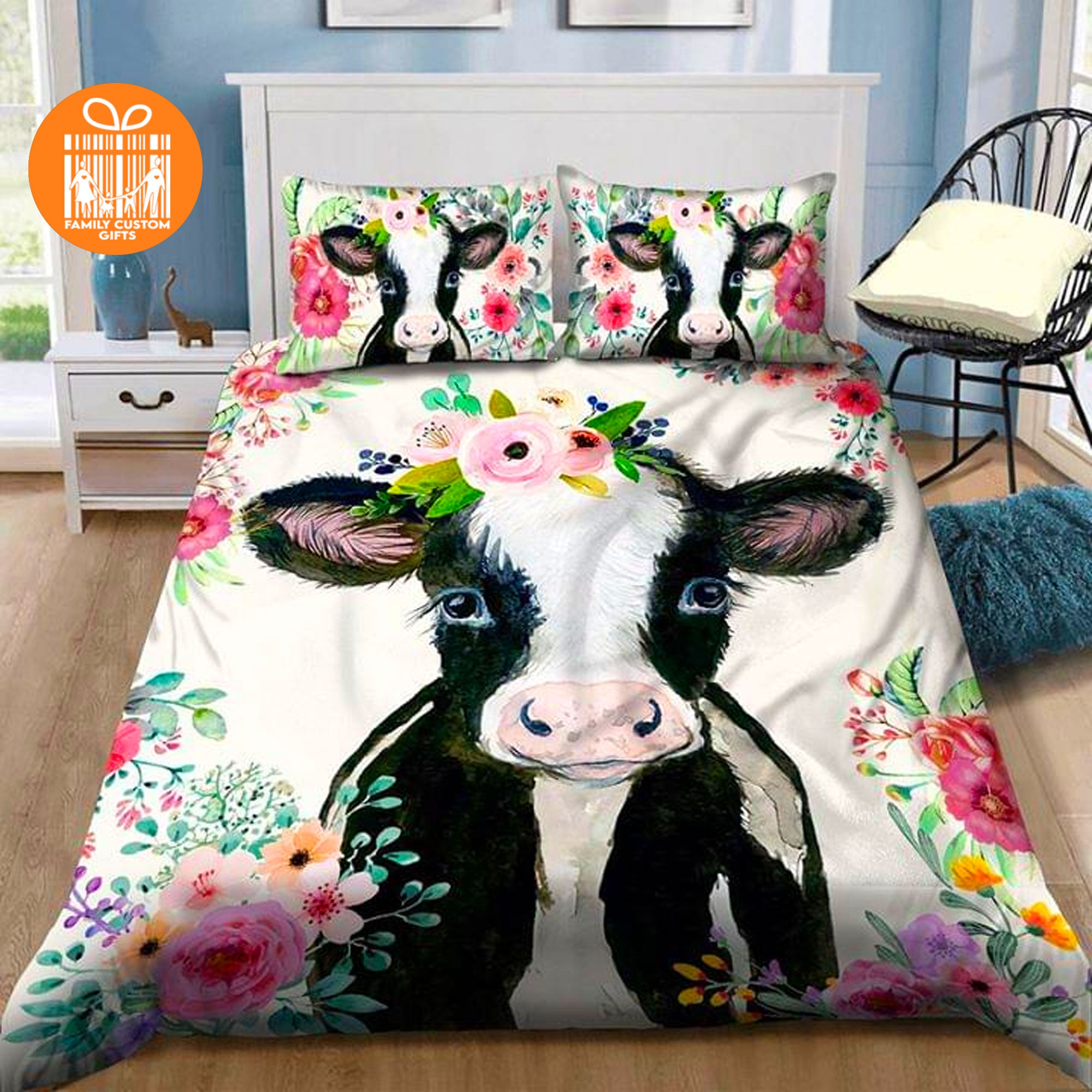 Custom Quilt Sets For Kids Teens Adult Cows Flower Personalized Quilt Bedding