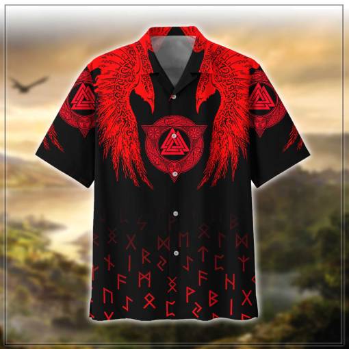 Viking Red Raven And Valknut Hawaiian Shirt