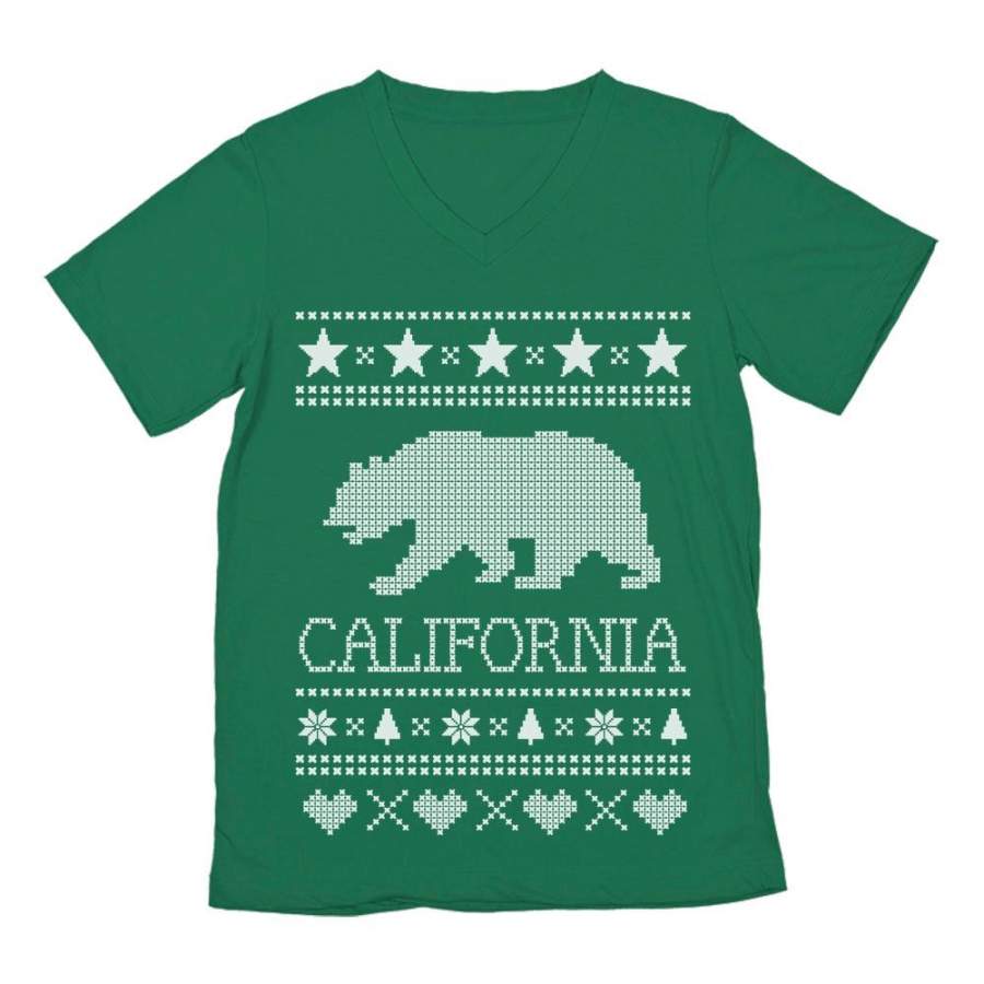 Cali Bear – California Republic Ugly Christmas Sweater V-Neck T-Shirt