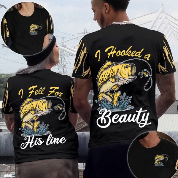 I Hooked A Beauty, I Fell For His Line Couple Set T-Shirt Td