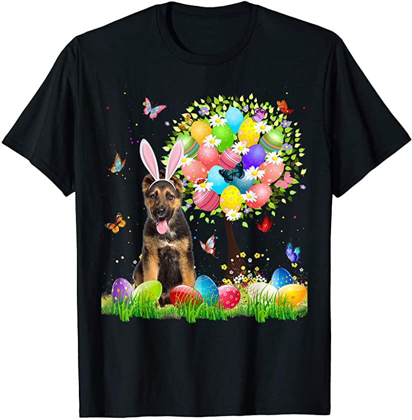 Cute Bunny German Shepherd Easter Eggs Tree Easter T-Shirt