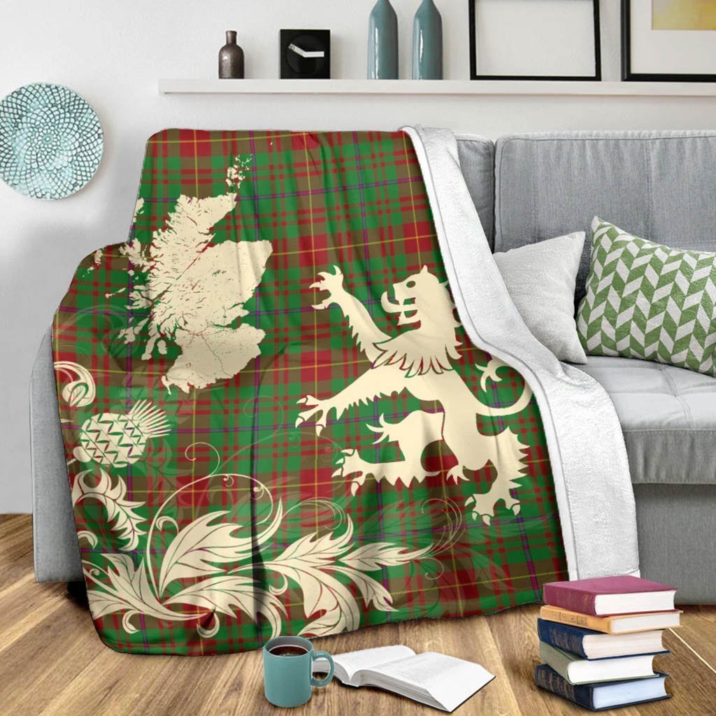 Tartan Blanket Fulton Tartan Scotland Lion Thistle Map Plaid Blanket