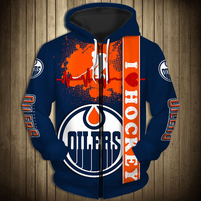 Edmonton Oilers Zip Up Hoodie Heart Beats