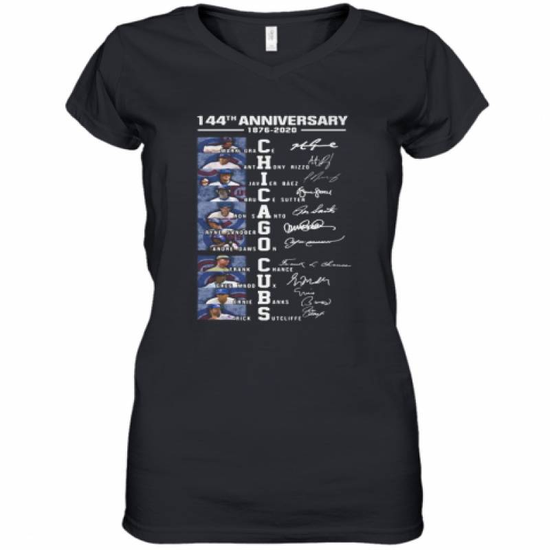 144Th Anniversary 1876 2020 Chicago Cubs Signatures Women's V-Neck T-Shirt