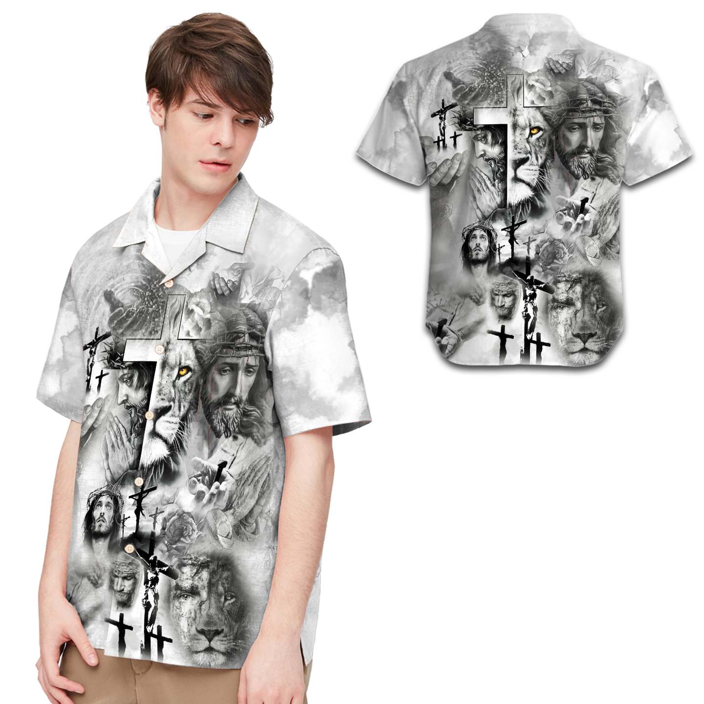 Black And White Jesus Men Hawaii Shirt For Lovers Ha45596