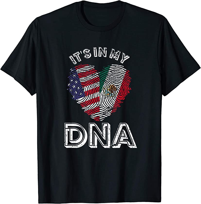 American Mexican DNA Fingerprint Heart USA Mexico T-Shirt