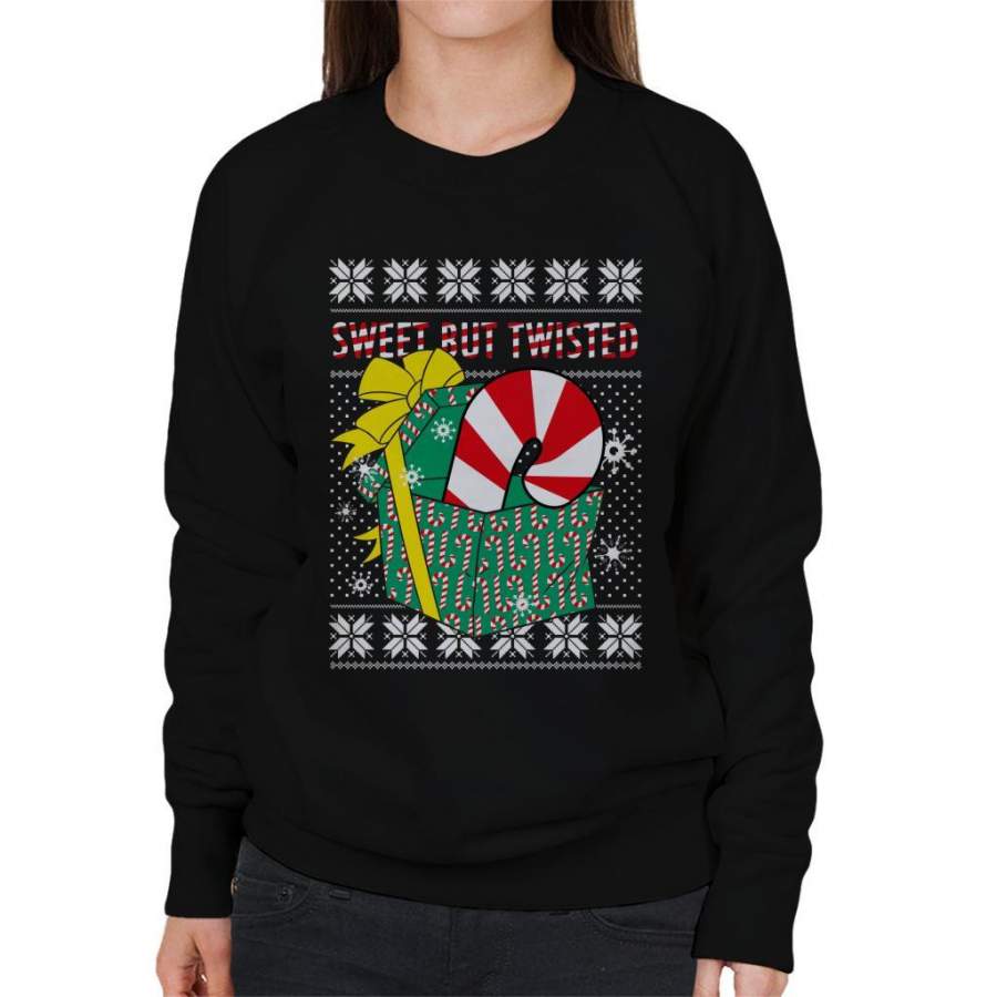 Sweet But Twisted Candy Cane Christmas Knit Pattern Women’s Sweatshirt