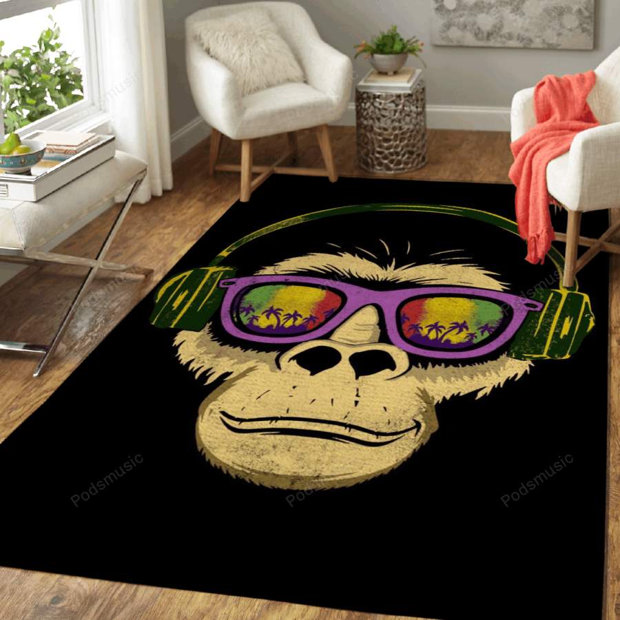 Music Headphones Monkey – Animal Love Art For Fans Area Rug Living Room Carpet Floor Decor