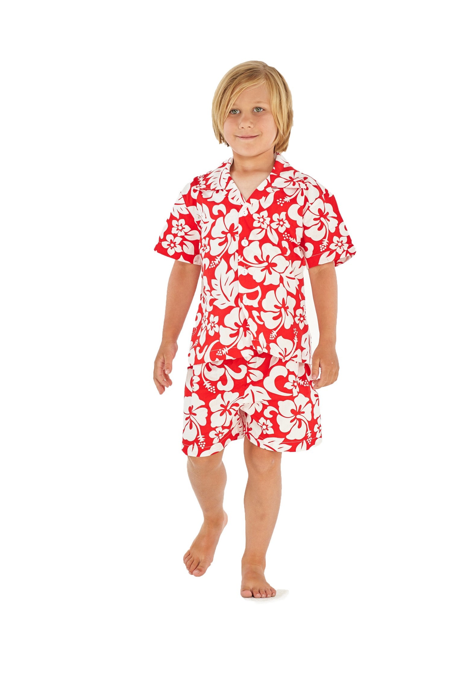 Boy Aloha Shirt Cabana Set in Vintage Hibisucs Red